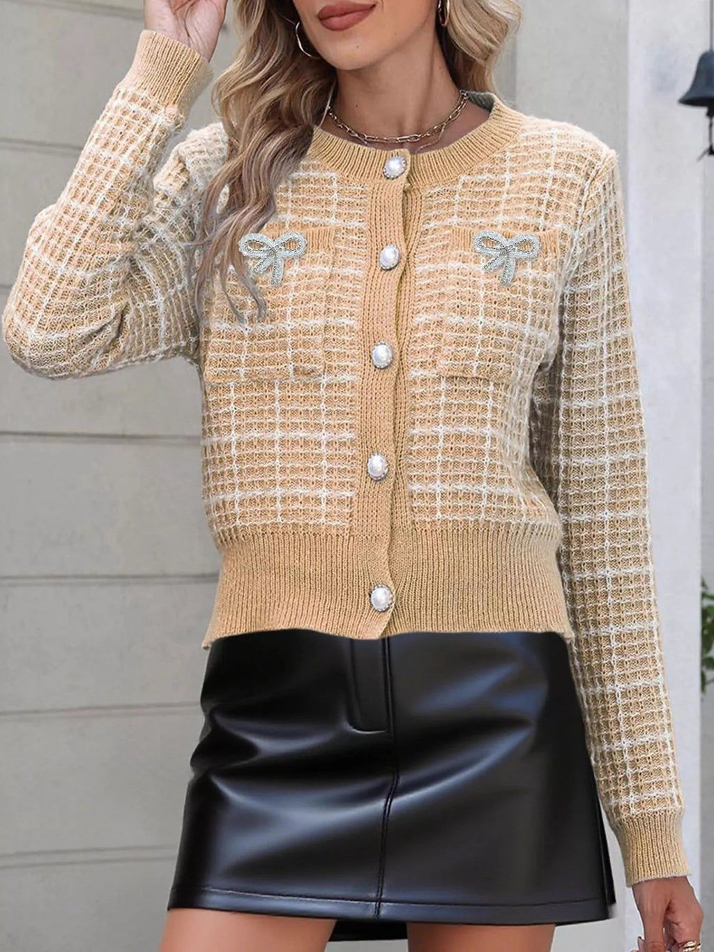 Bow Decor Button Up Cardigan.