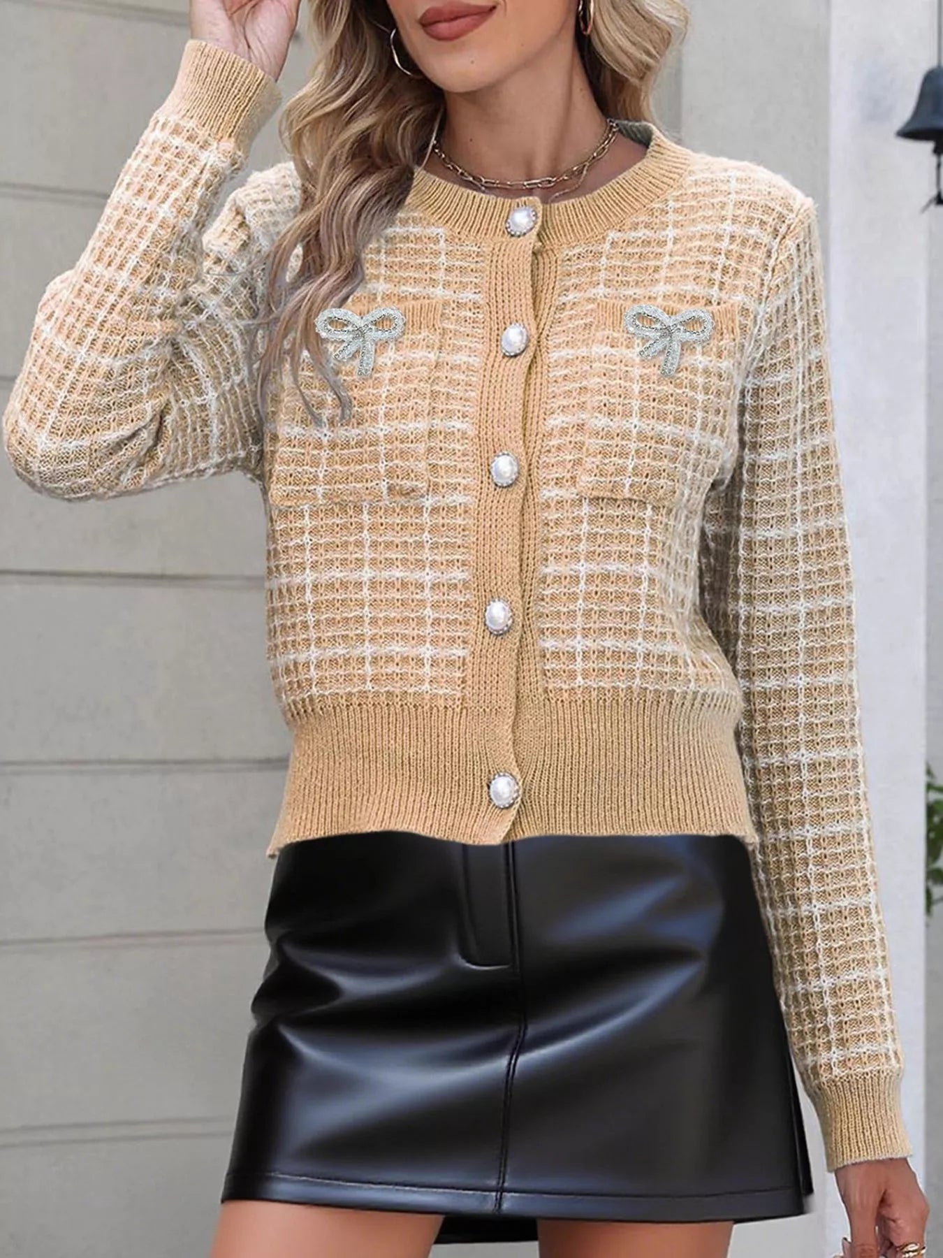 Bow Decor Button Up Cardigan.