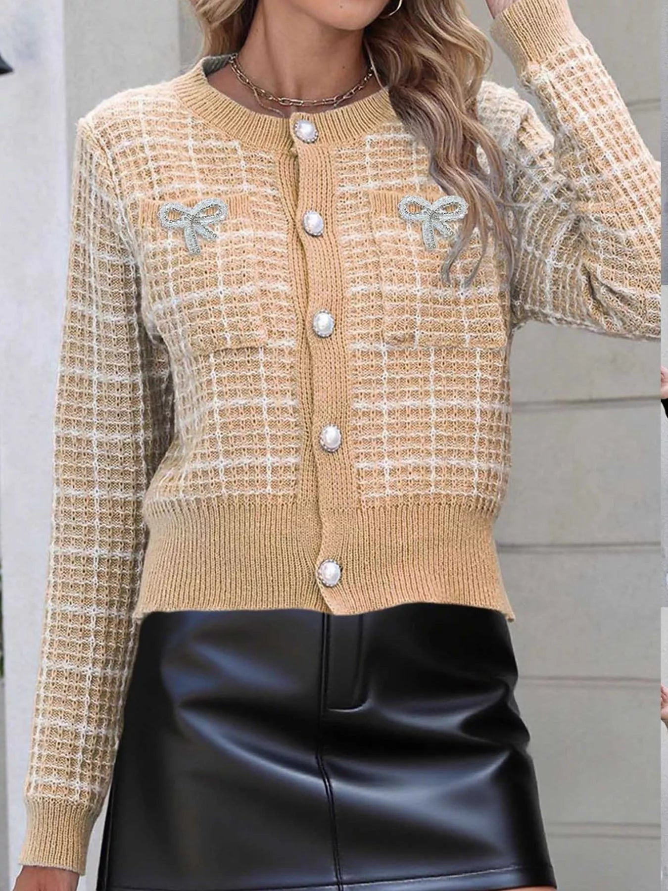 Bow Decor Button Up Cardigan.