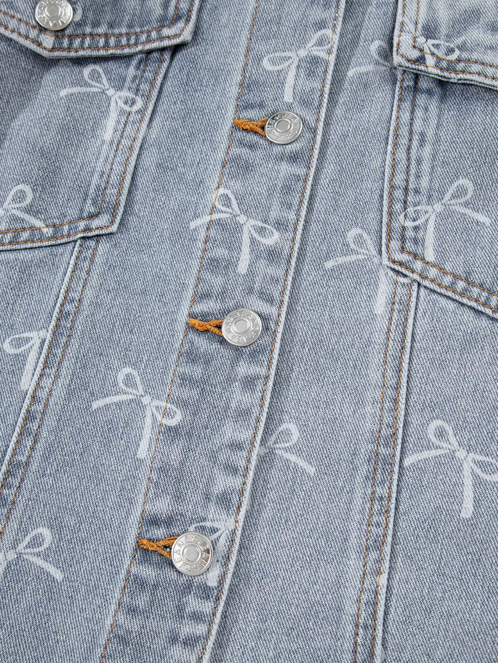 Bow Knot Print Light Wash Raw Hem Denim Jacket.