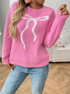 Bow Round Neck Long Sleeve Sweater.