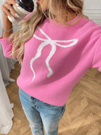 Bow Round Neck Long Sleeve Sweater.