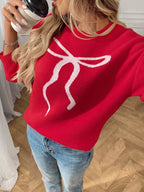 Bow Round Neck Long Sleeve Sweater.