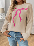 Bow Round Neck Long Sleeve Sweater.