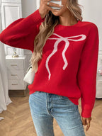 Bow Round Neck Long Sleeve Sweater.