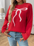 Bow Round Neck Long Sleeve Sweater.