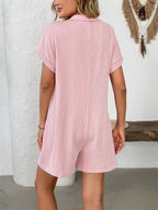Button Detail Collared Neck Short Sleeve Romper.