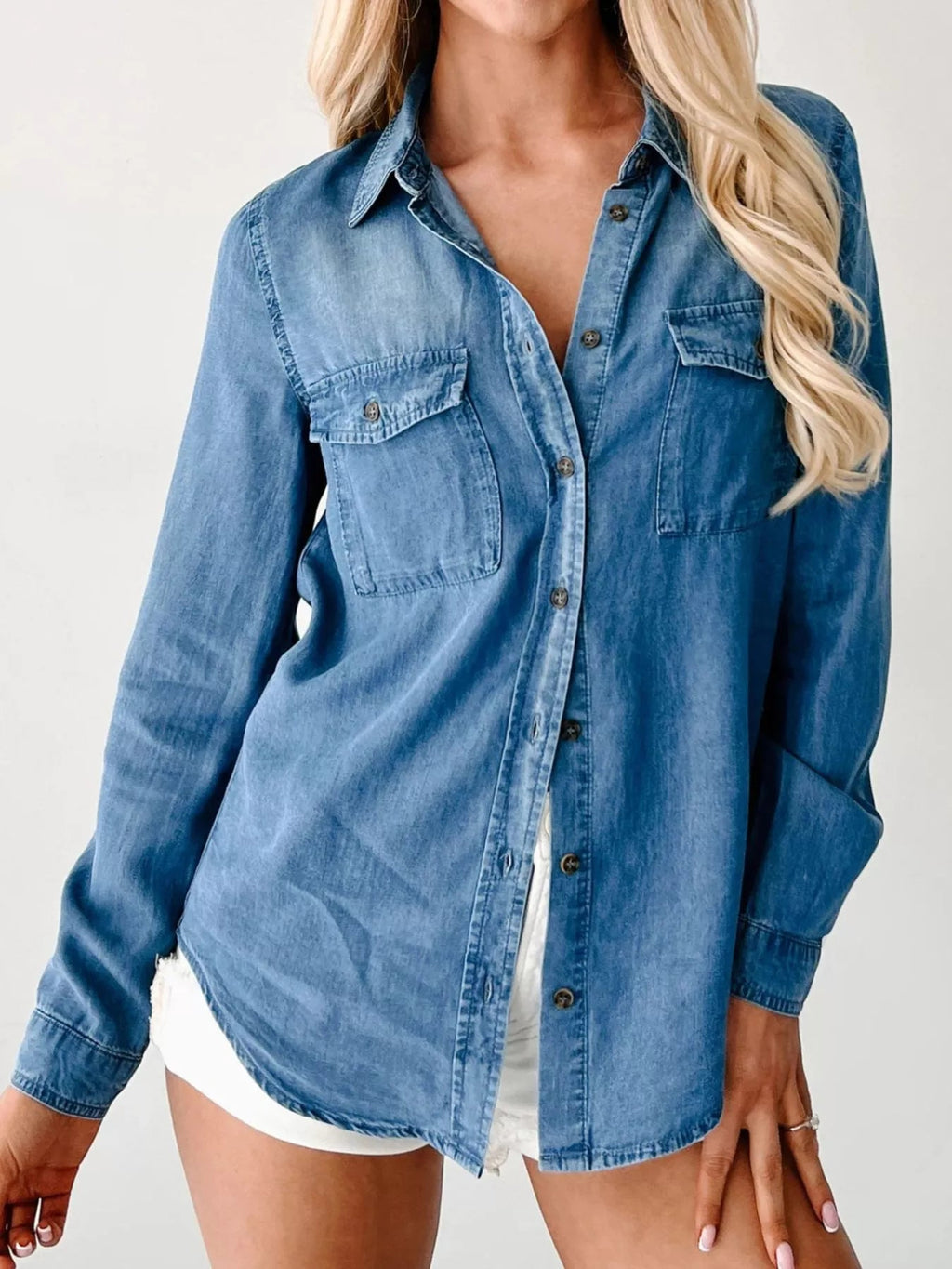 Button-Down Collared Neck Denim Shirt.