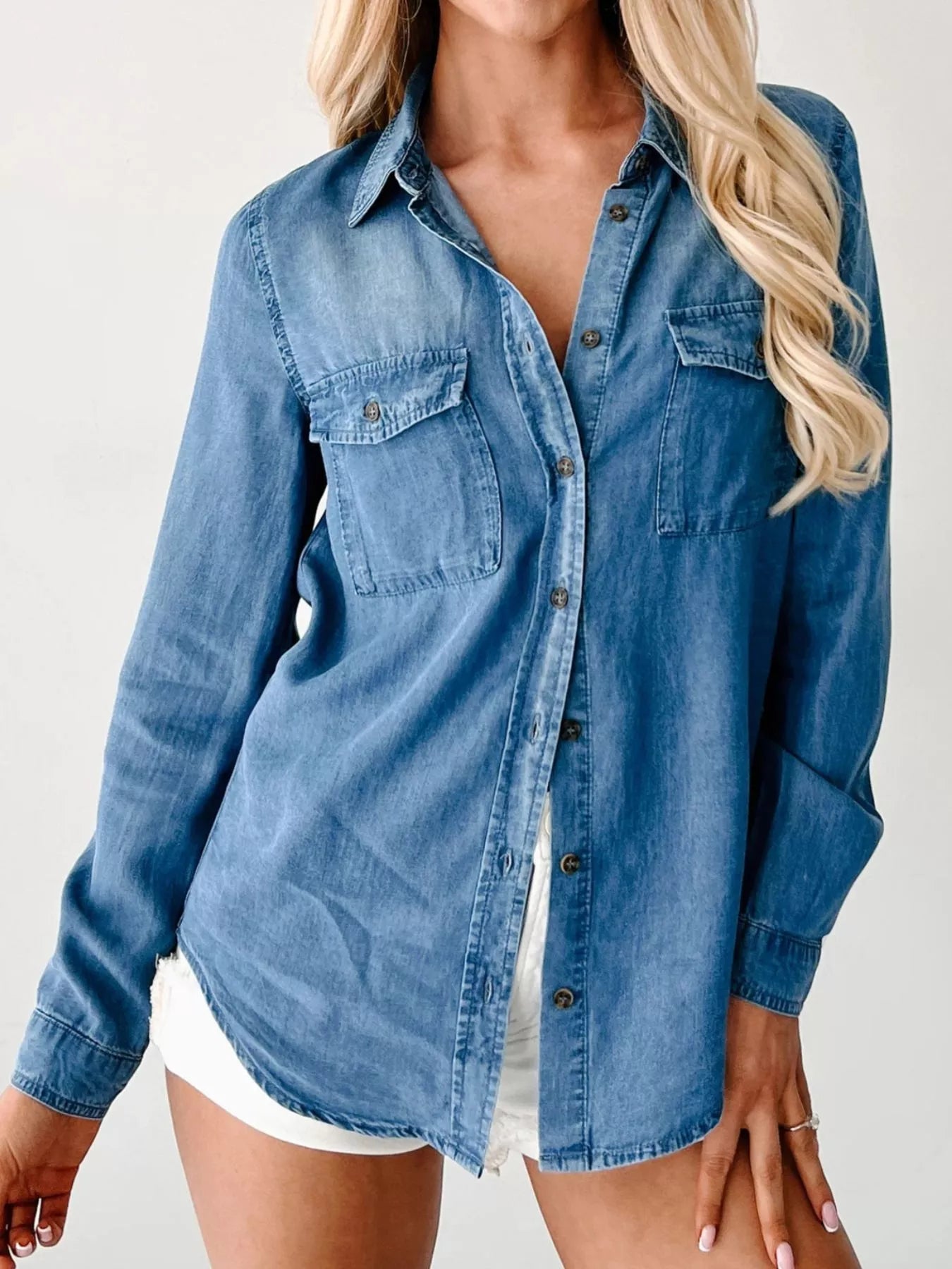 Button-Down Collared Neck Denim Shirt.