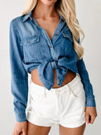 Button-Down Collared Neck Denim Shirt.