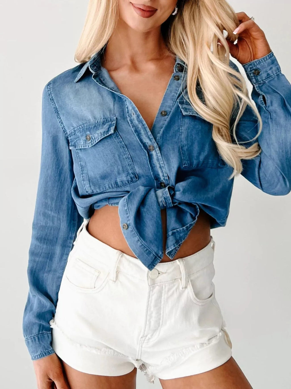 Button-Down Collared Neck Denim Shirt.