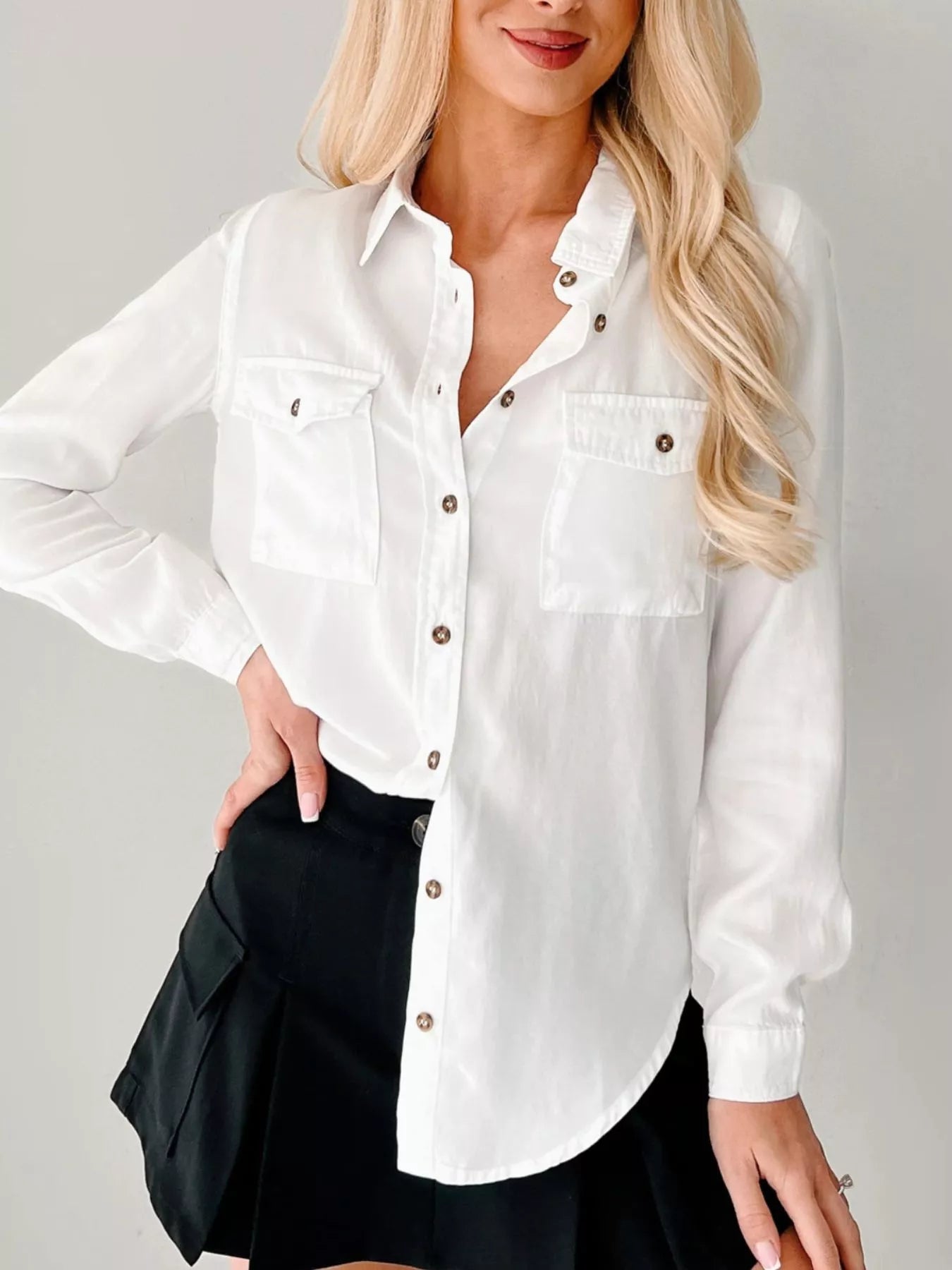 Button-Down Collared Neck Denim Shirt.