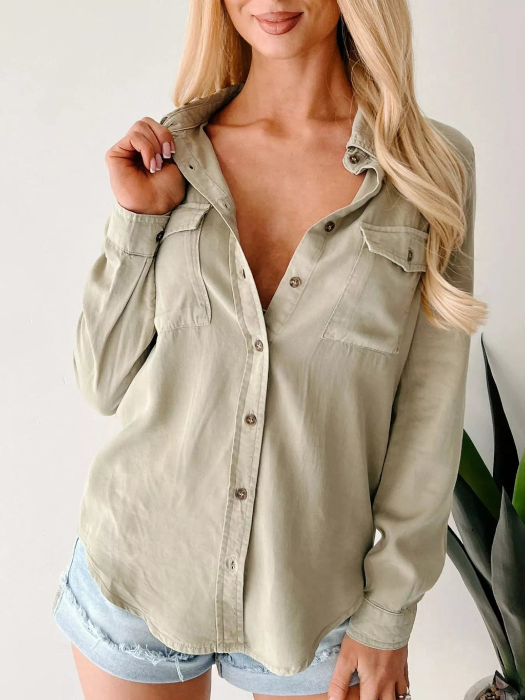 Button-Down Collared Neck Denim Shirt.