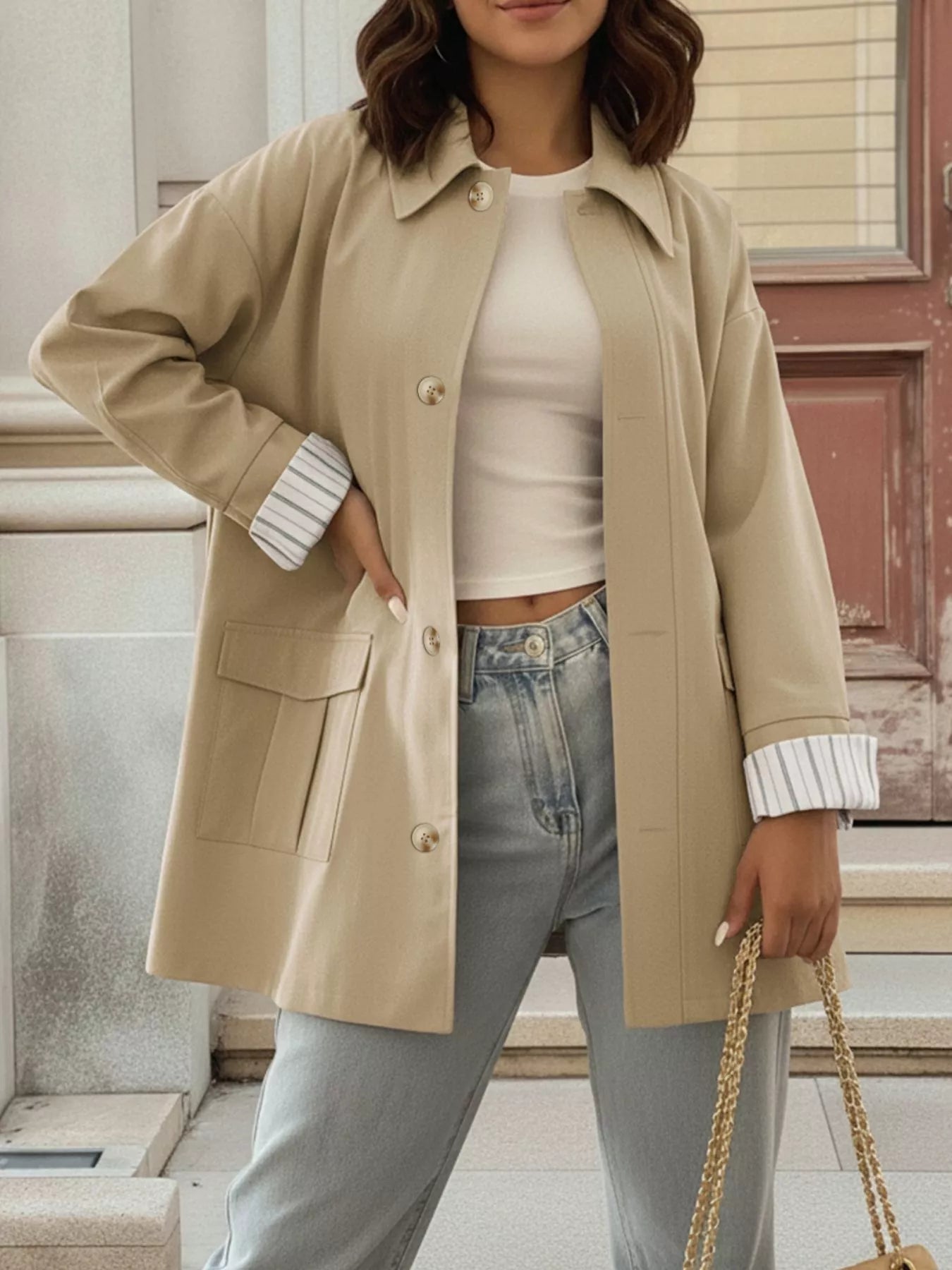 Button-Down Dropped Shoulder Outerwear.