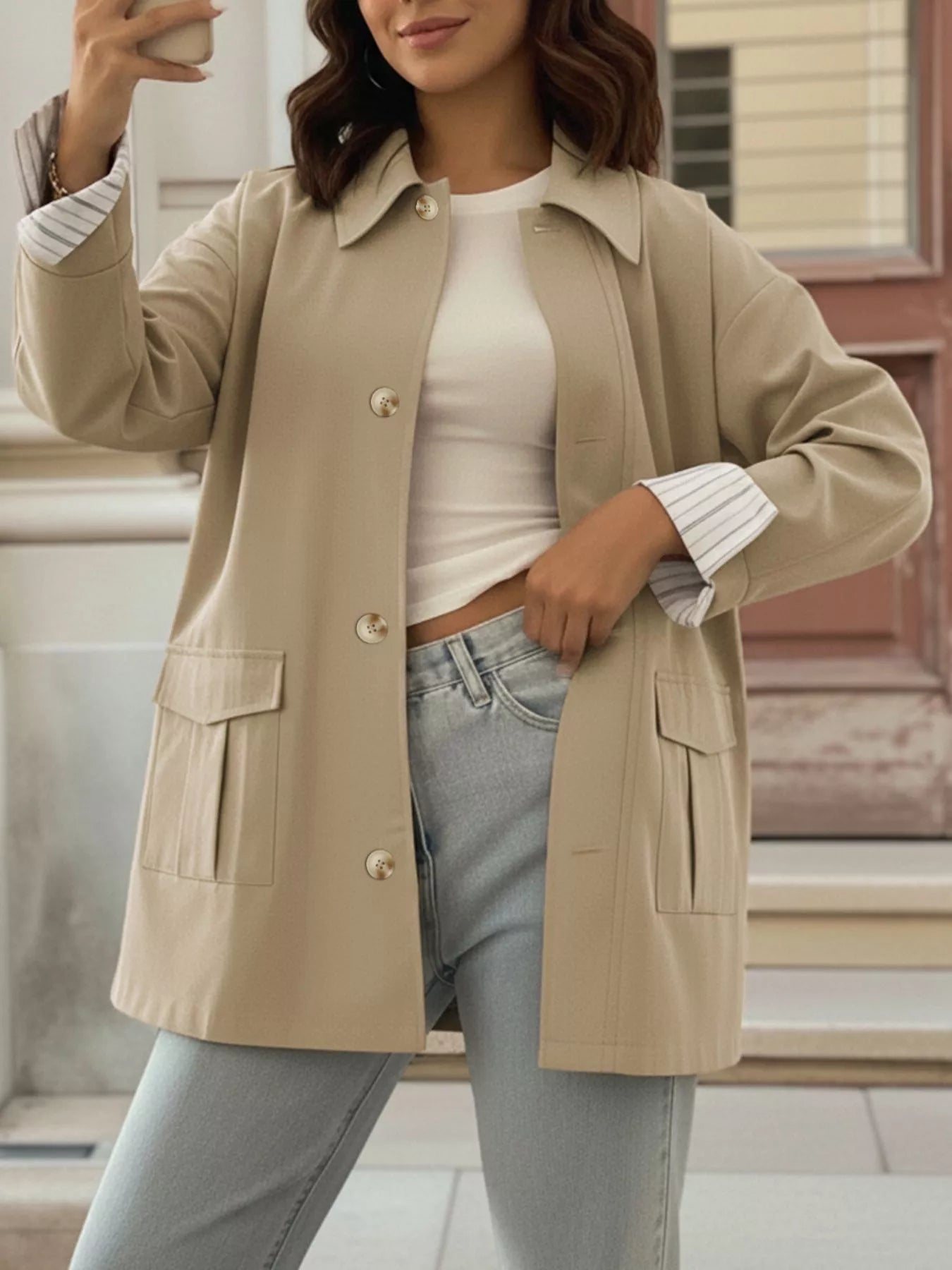 Button-Down Dropped Shoulder Outerwear.