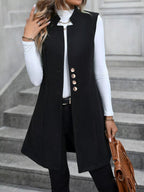 Elegant button-down longline vest for sophisticated layering and stylish fashion statements