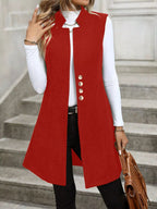 Elegant button-down longline vest for sophisticated layering and stylish fashion statements