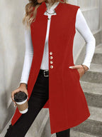 Elegant button-down longline vest for sophisticated layering and stylish fashion statements