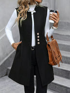 Elegant button-down longline vest for sophisticated layering and stylish fashion statements