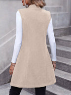 Elegant button-down longline vest for sophisticated layering and stylish fashion statements