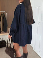 Button Down Mini Denim Dress with Front Pockets.
