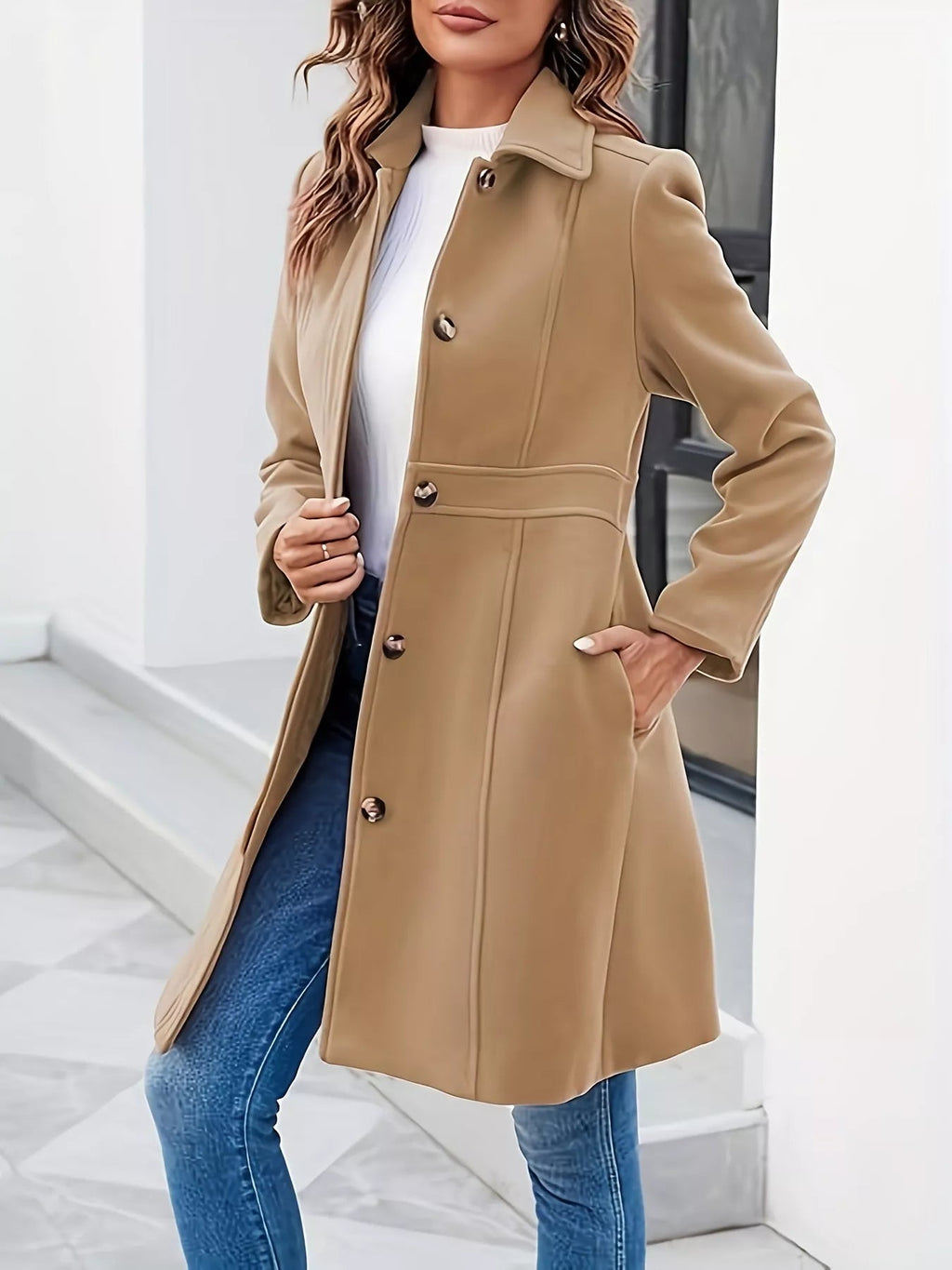 Button-Down Wool Blend Coat.