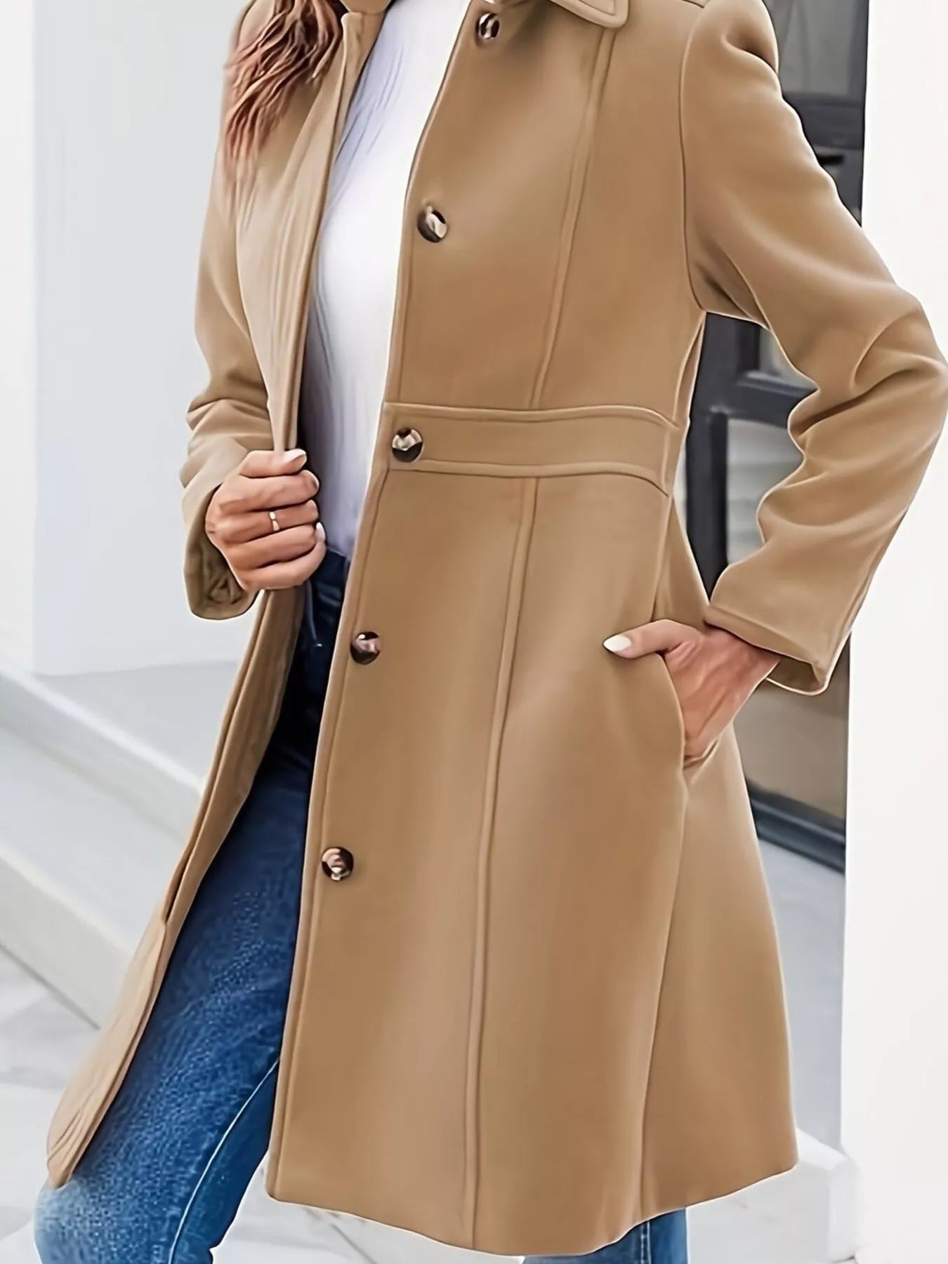 Button-Down Wool Blend Coat.