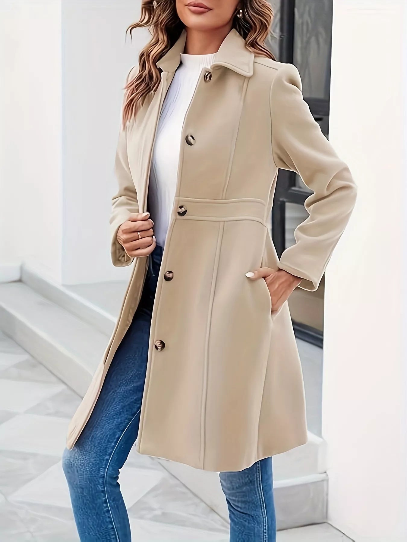Button-Down Wool Blend Coat.