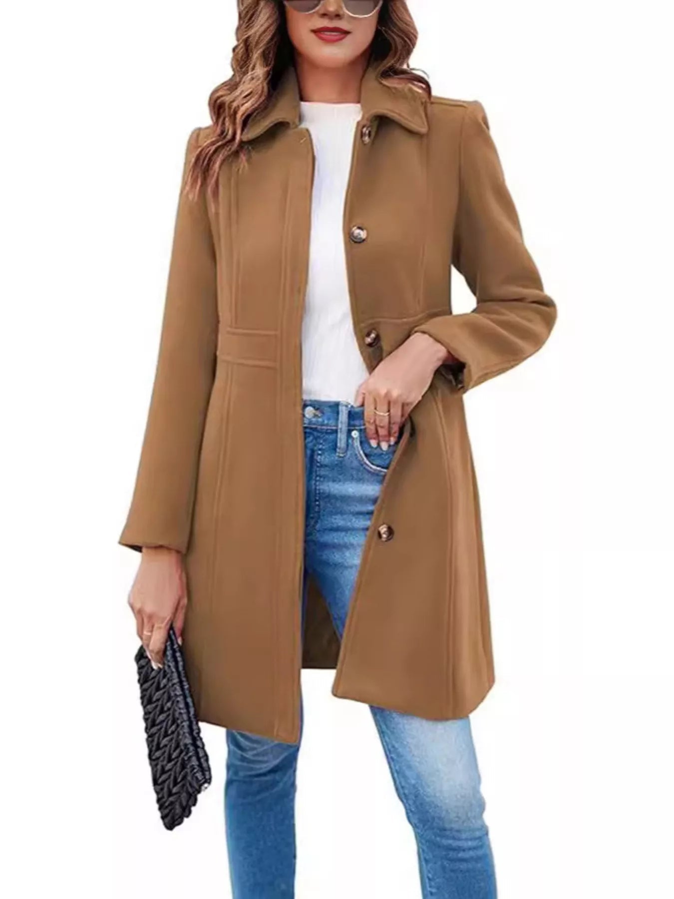 Button-Down Wool Blend Coat.