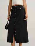 Elegant button-front midi skirt perfect for formal occasions and stylish office wear.