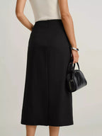 Elegant button-front midi skirt perfect for formal occasions and stylish office wear.