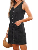 Button-Front Sleeveless Denim Dress.