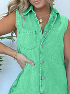 Button Front Sleeveless Denim Romper.