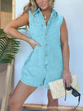 Button Front Sleeveless Denim Romper.