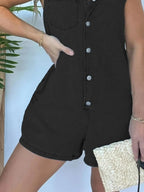 Button Front Sleeveless Denim Romper.