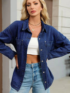 Button Up Dropped Shoulder Denim Jacket.