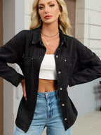 Button Up Dropped Shoulder Denim Jacket.