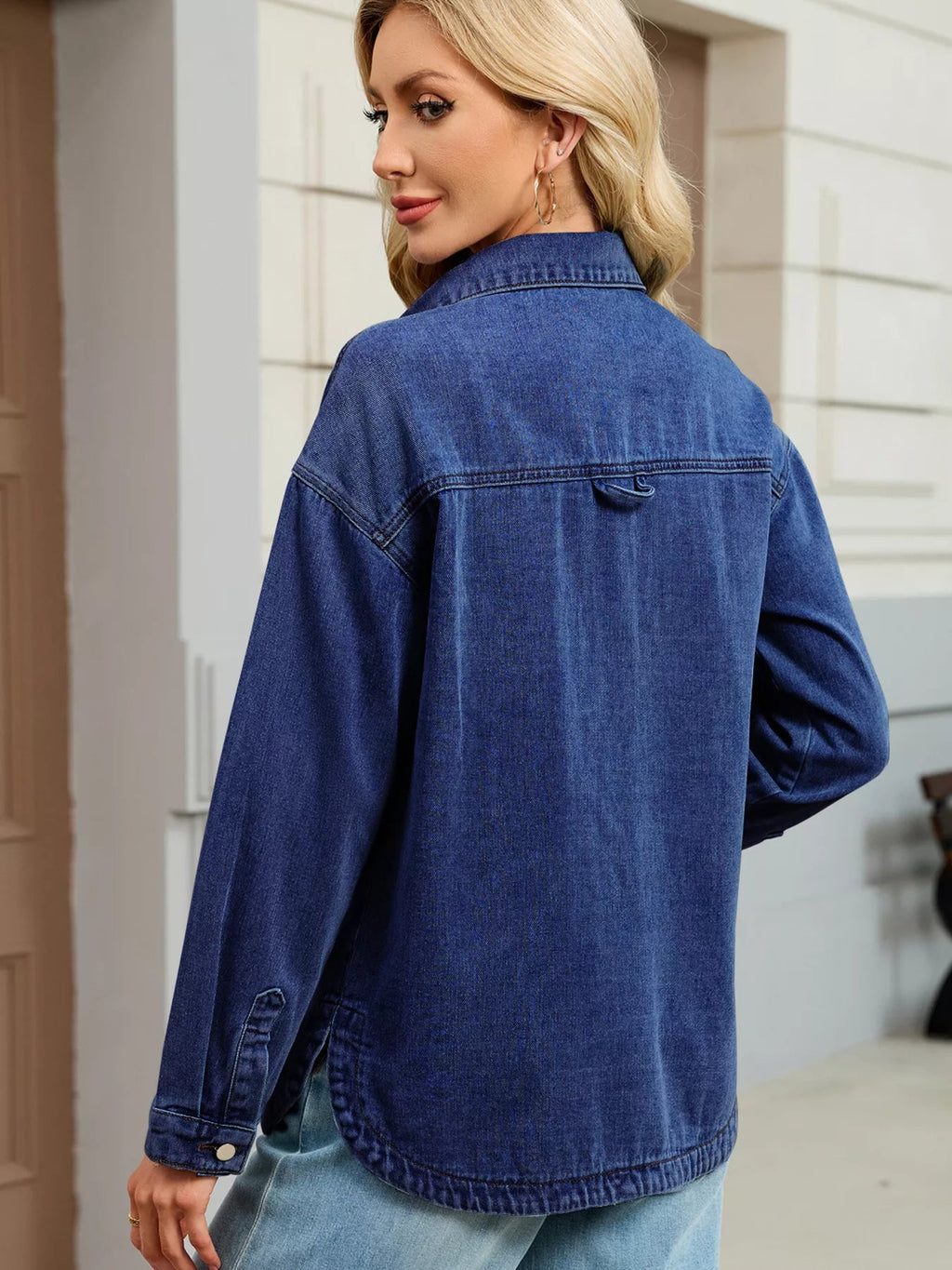 Button Up Dropped Shoulder Denim Jacket.