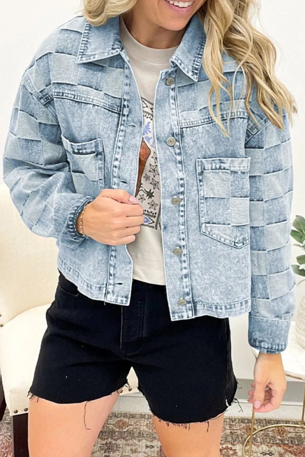 Button Up Wash Denim Jacket.