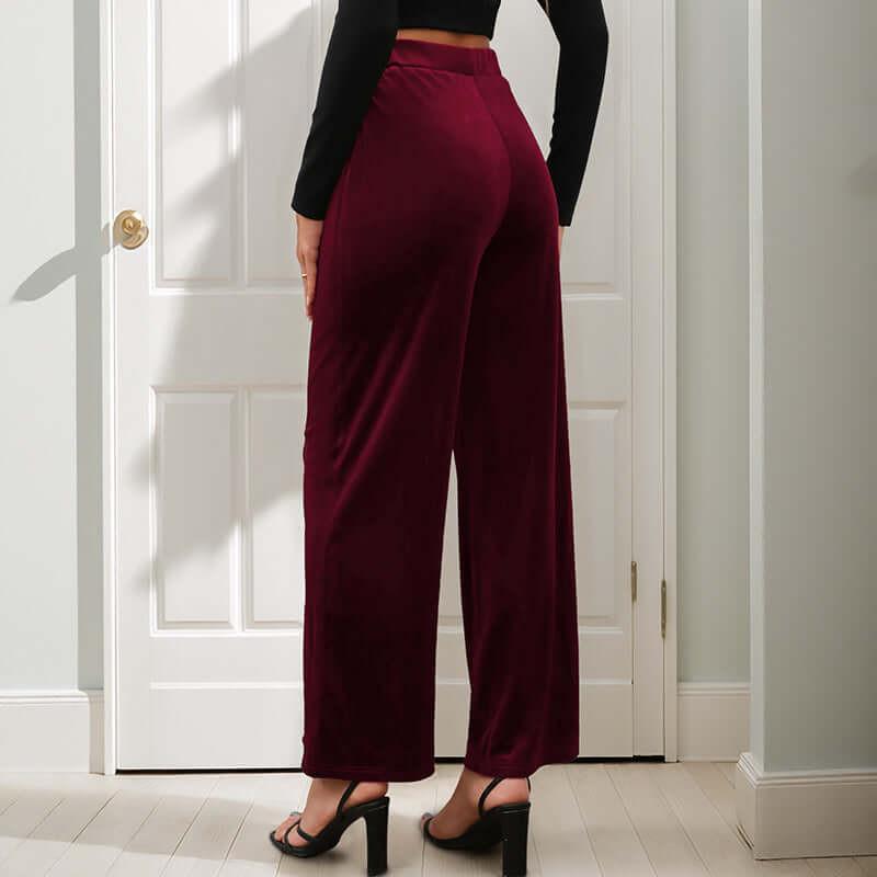 Casual Retro Style Solid Color Draping Effect Velvet Wide-leg Pants.