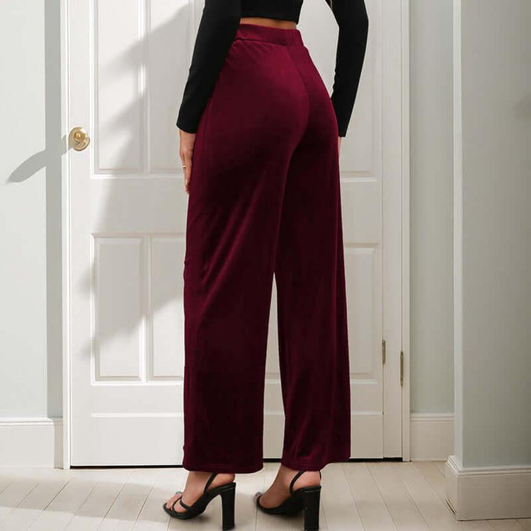 Casual Retro Style Solid Color Draping Effect Velvet Wide-leg Pants.