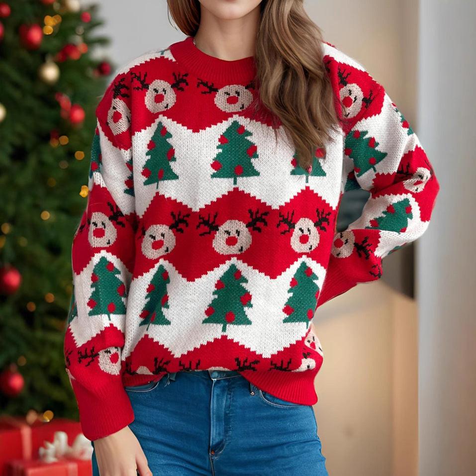 Christmas Casual Knitted Sweater For Women Loose Pullover.