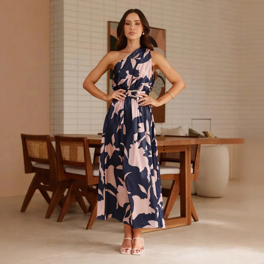 Women's Fashion Printed Shoulder Long Dress