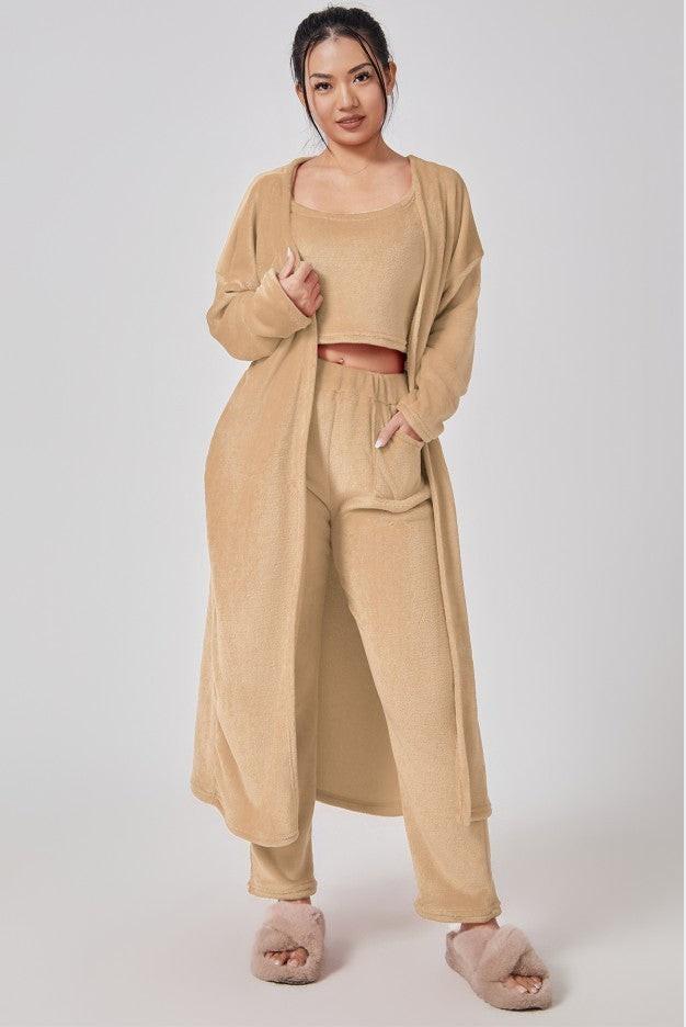 Cozy Pajama Set, 3 Piece Lounge Set, Cute Loungewear, Warm Suit Sets, Matching Set, Lounge Set, 3 Piece Pant Sets, Women Winter Dress.