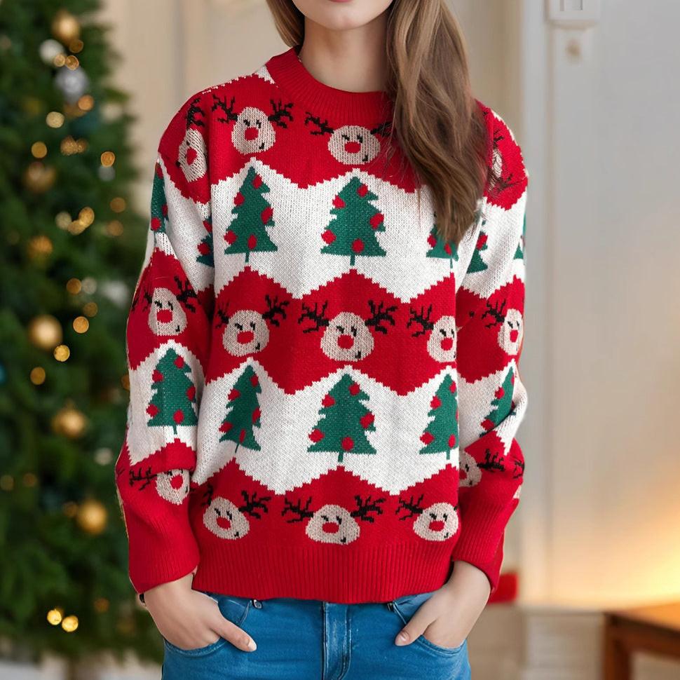 Christmas Casual Knitted Sweater For Women Loose Pullover.