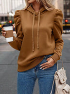 Puff Sleeve Hoodie with Drawstring.