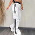 Partial Contrast Color Double Waist Leisure Sports Ribbon Wide-leg Overalls.
