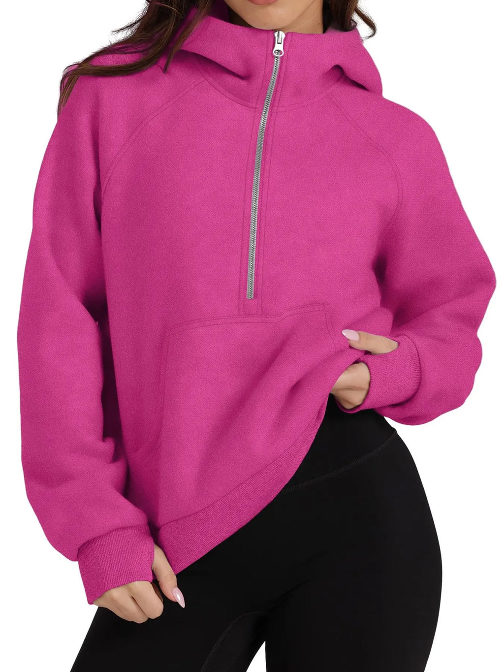Half-Zip Hoodie with Kangaroo Pocket.