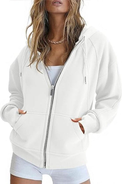 Fisoew Womens Zip Up Sweatshirts Fleece Lined Collar Crop Hoodie Casual Cotton Long Sleeve Tops With Thumb Hole.