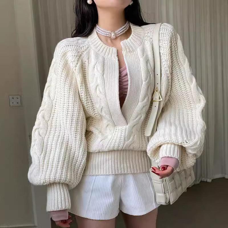 Twill Knitted Pullover Loose Colorized Sweater.